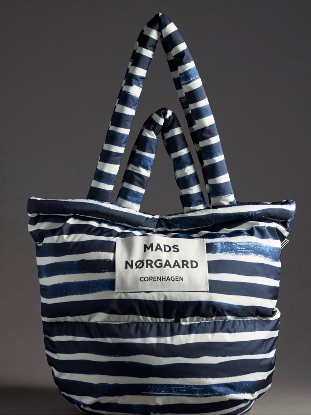 Anthropologie Mads Norgaard Pillow Bag - Puffer Tote Navy stripe NWT